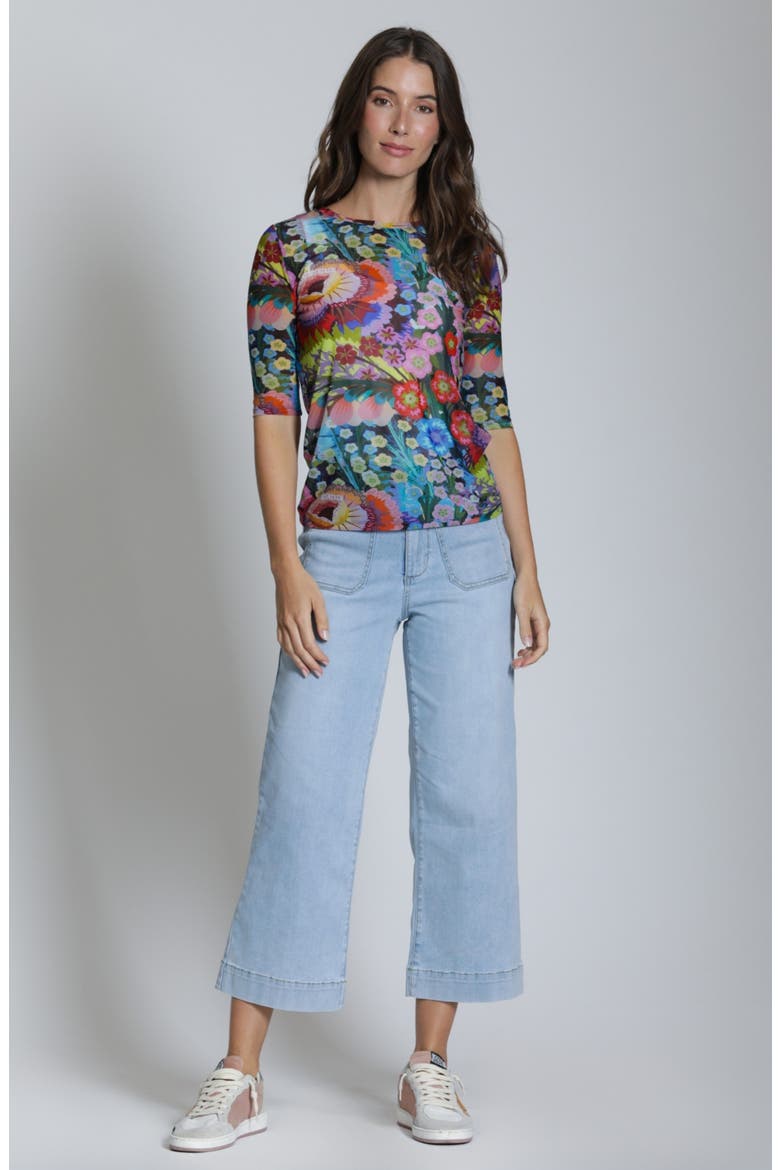 Butterfly Print Mesh Top, Alternate, color, BLUE MULTI