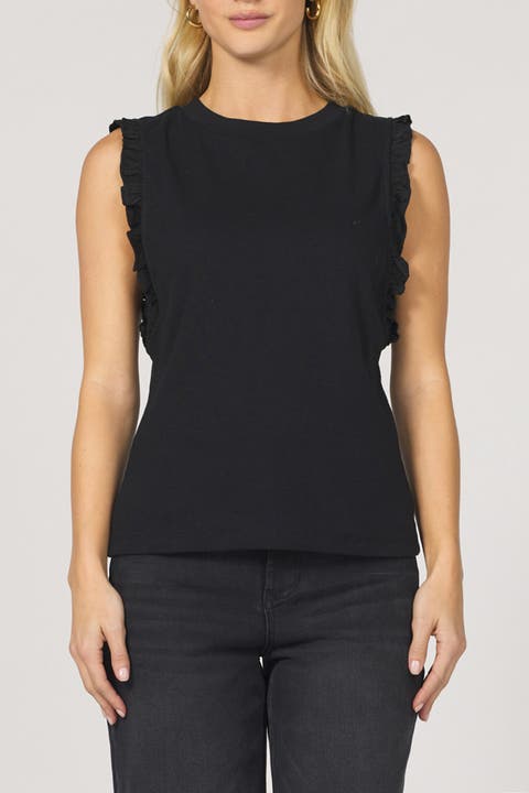Bridget Rib Tank with Leather Ruffle Trim