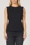 Dear John Bridget Rib Tank with Leather Ruffle Trim