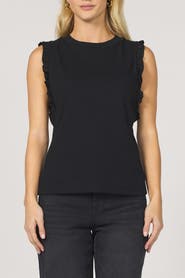 Dear John Bridget Rib Tank with Leather Ruffle Trim
