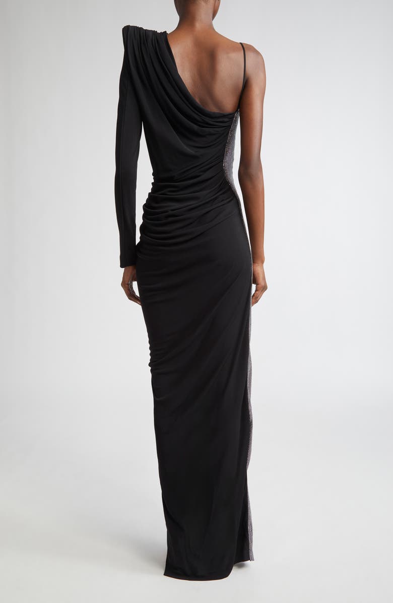 Balmain Draped Crystal Stripe One-Shoulder Jersey Gown, Alternate, color,