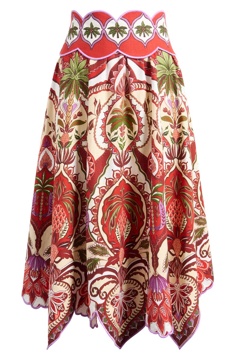 FARM Rio Odara Scallop Midi Skirt, Main, color, Red