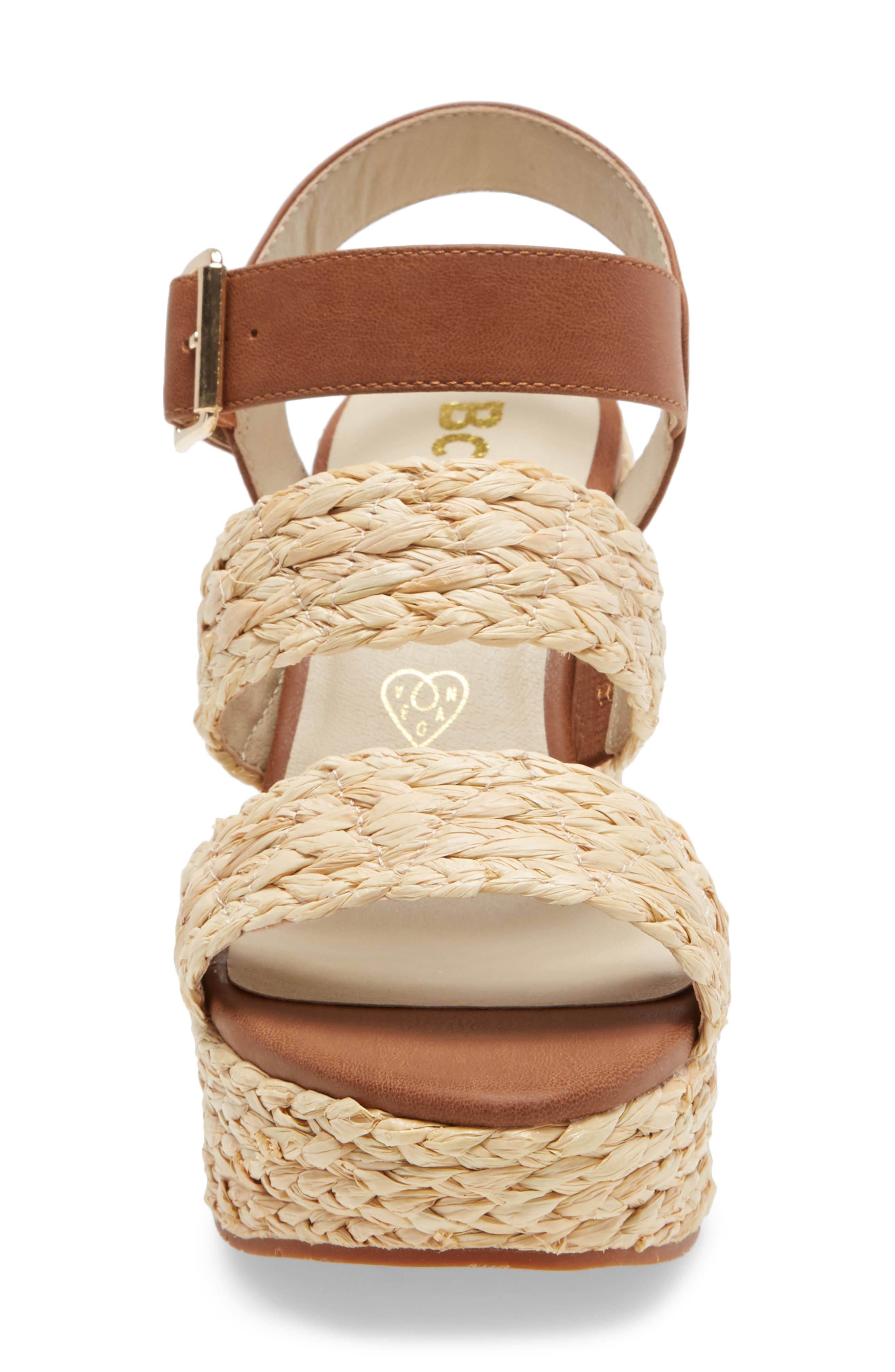 Individuality Vegan Platform Wedge Sandal, Alternate, color, NATURAL RAFFIA/ COGNAC