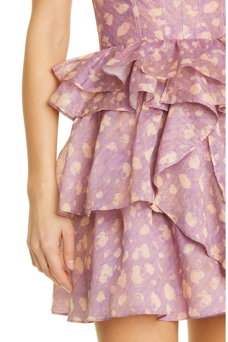 Celina Ruffle Cotton & Silk Dress, Alternate, color, LAVENDER HANDPRINT DOT