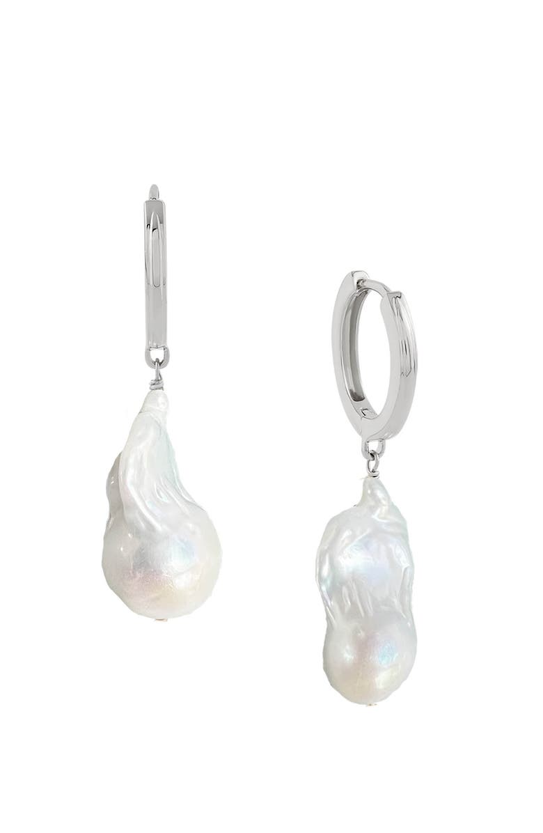 Astor & Orion Baroque Pearl Huggies Sterling Silver, Main, color, Silver