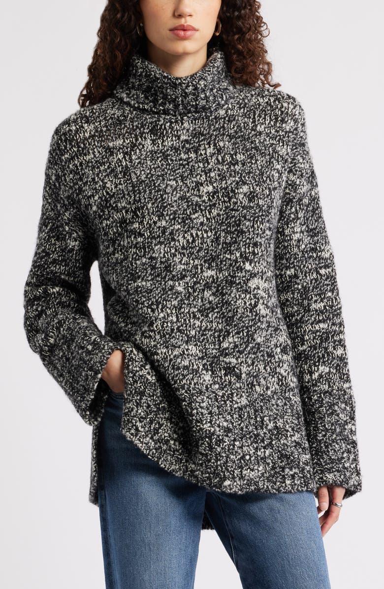 Nordstrom Marled Turtleneck Merino Wool Blend Sweater, Main, color, Black- White Marl
