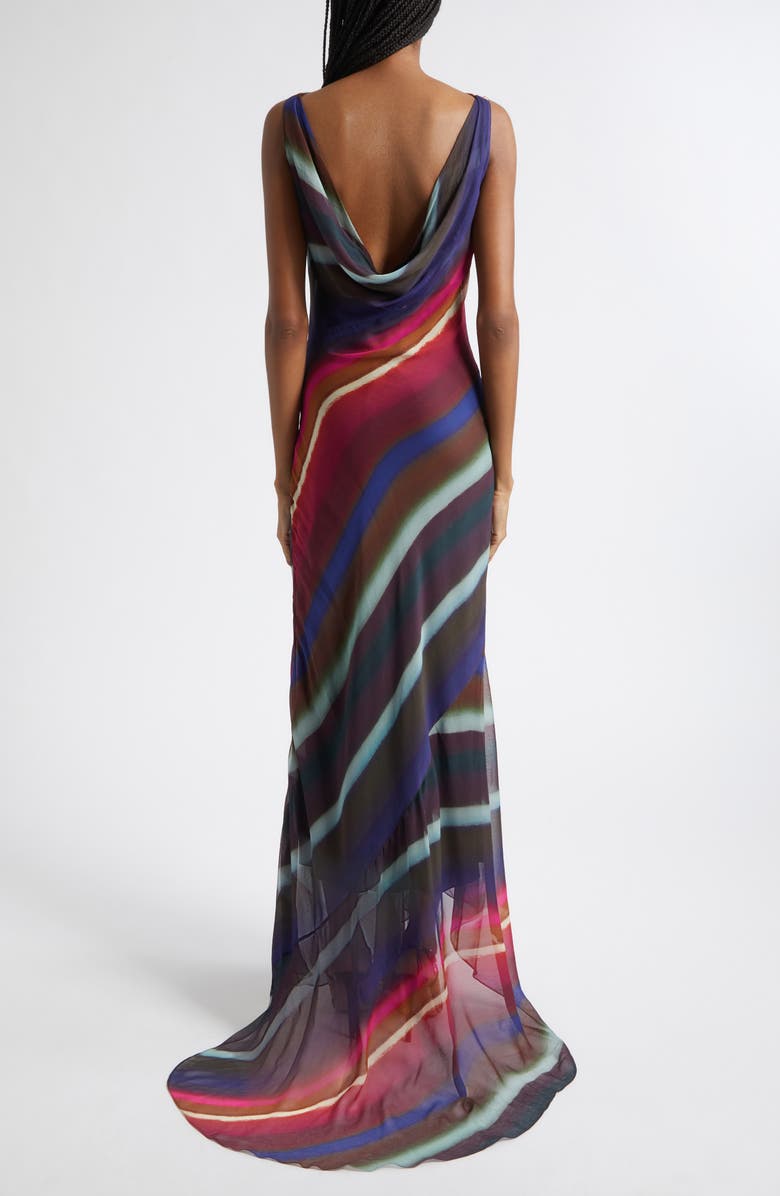 Christopher John Rogers Louie Stripe Cowl Back Bias Crinkle Chiffon Gown, Alternate, color, Roux