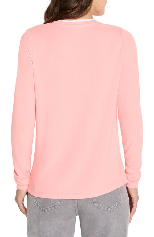 Nzt By Nic+zoe Cozy Double Layer Split Neck Top In Pink
