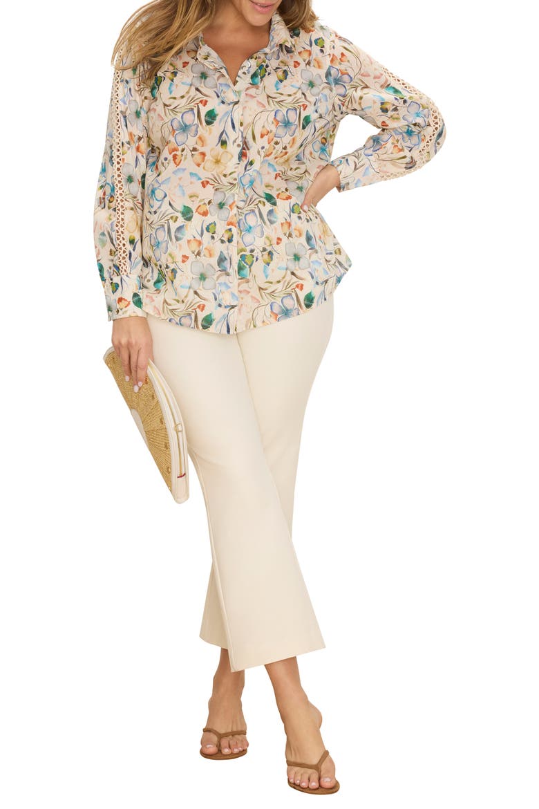 Pressed Flowers Woven Cotton Shirt, Alternate, color, NEUTRAL MULTI