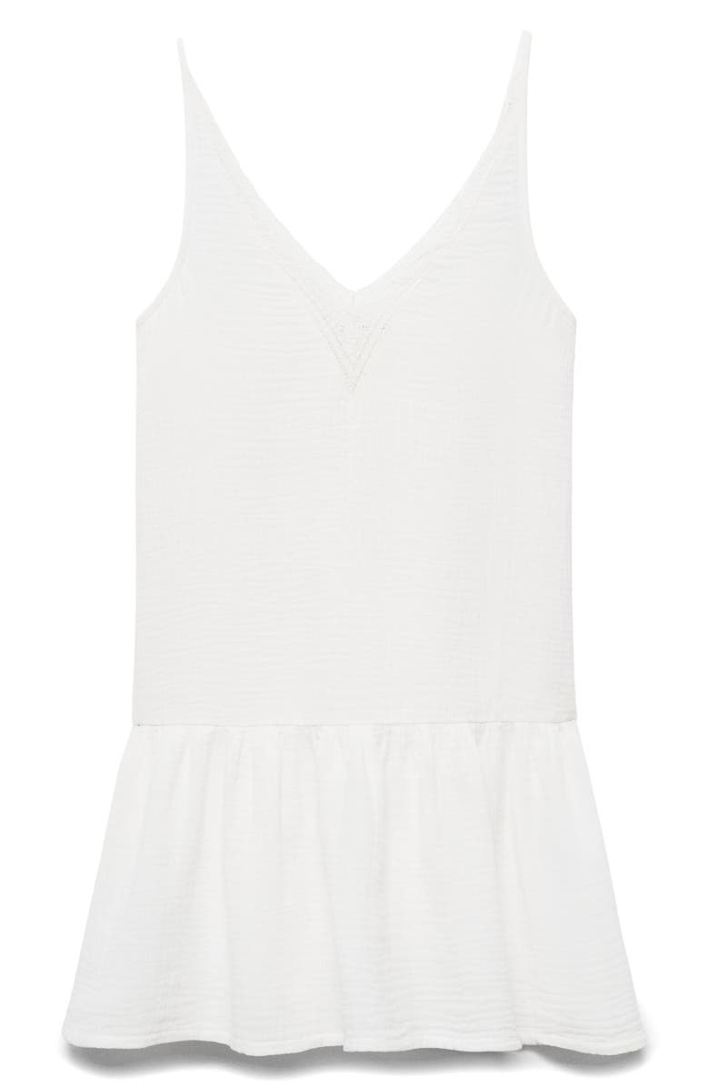 MANGO TEEN Lace Ruffle Hem Cotton Minidress, Alternate, color, Off White