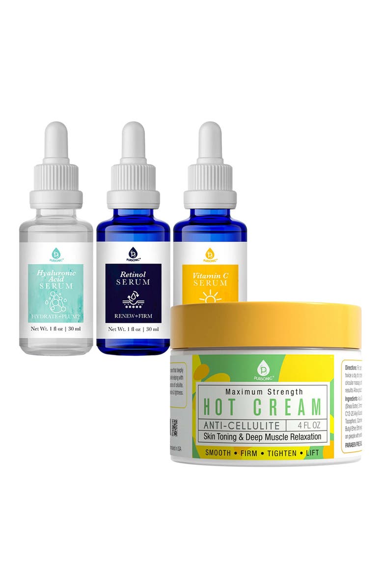 PURSONIC Ultimate Skin Care Duo Anti Cellulite & Muscle Relaxation Hot Cream + Anti-Aging Serum Set, Main, color, 