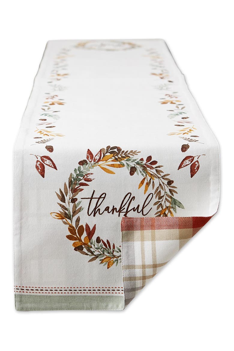 Thankful Autumn Wreath Reversible Tablecloth, Main, color, AUTUMN WREATH