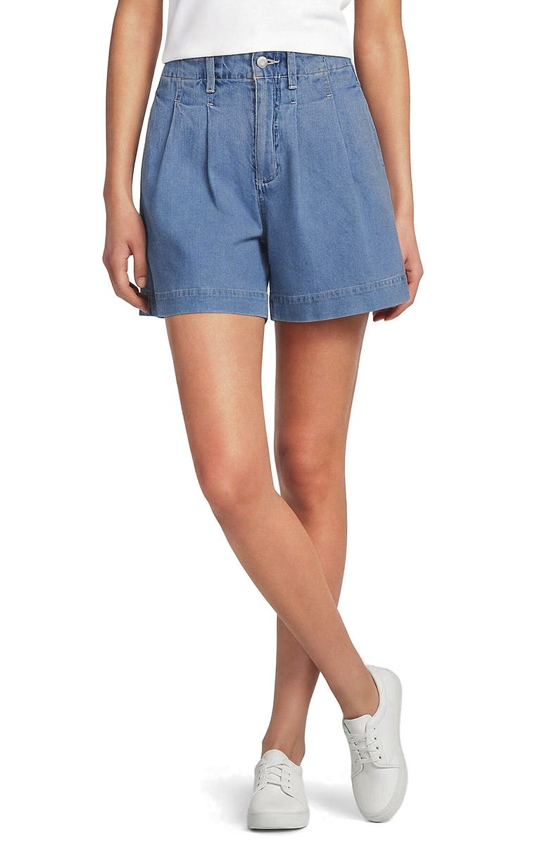 Lands' End Soft Denim High Rise 7" Pleated Trouser Shorts, Alternate, color, Hutton Blue Wash