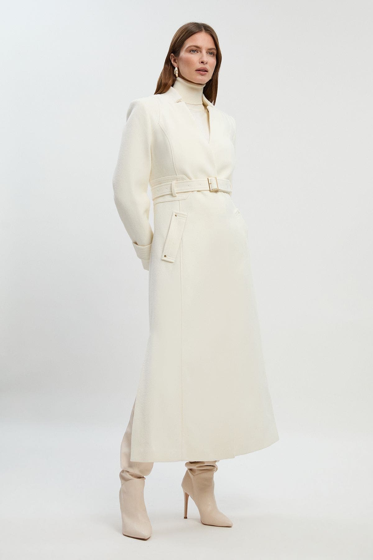Wool Notch Neck Belted Maxi Coat - image 3