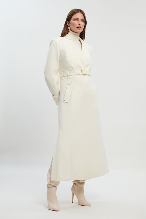 Wool Notch Neck Belted Maxi Coat
