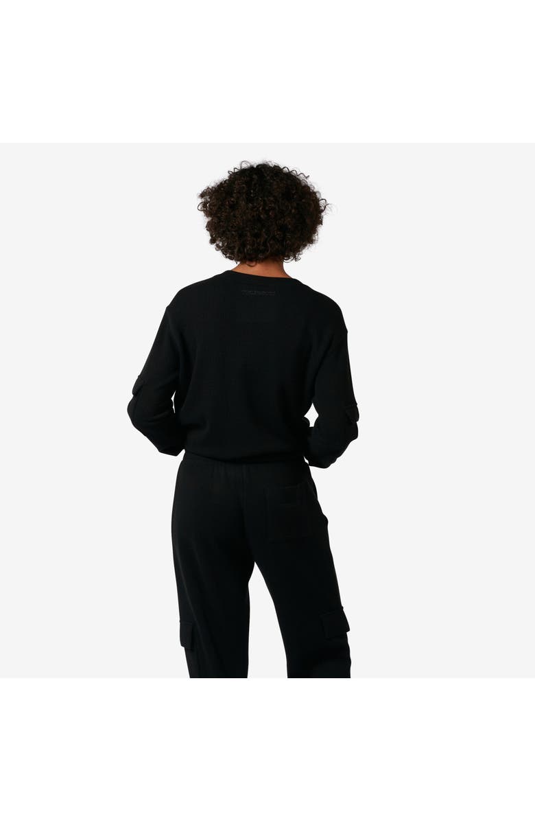 TomboyX Modal Cloud Waffle Long Sleeve Cargo Crew, Alternate, color, Black Beauty