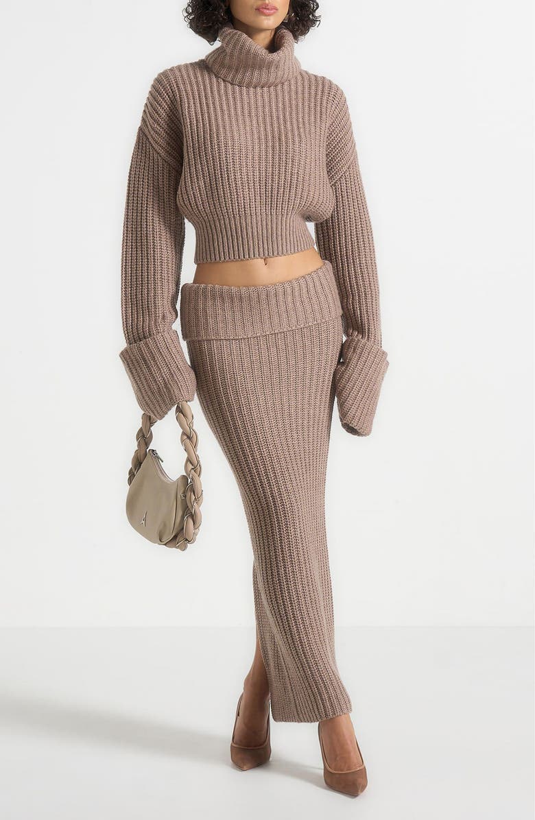 Manière De Voir Lyra Knit Maxi Skirt with Foldover, Alternate, color, Taupe