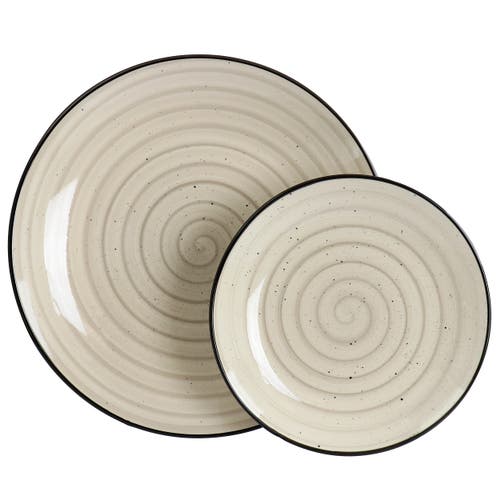 Elama Gia 24 Piece Round Stoneware Dinnerware Set In White