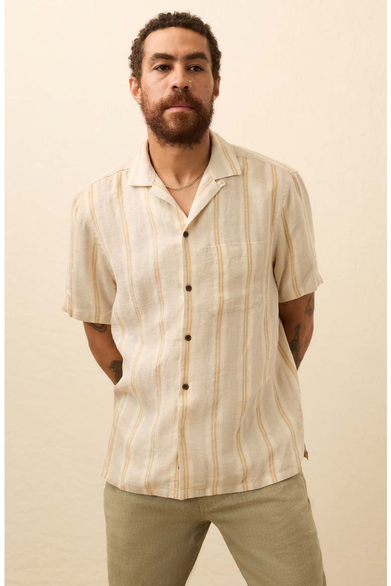 Laguna Stripe Linen Camp Shirt, Alternate, color, OAK ISLAND STRIPE