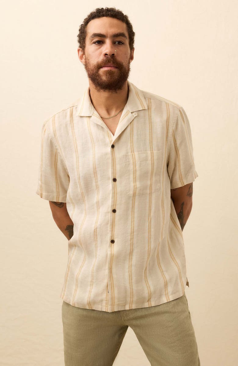 Faherty Laguna Stripe Linen Camp Shirt, Alternate, color, Oak Island Stripe