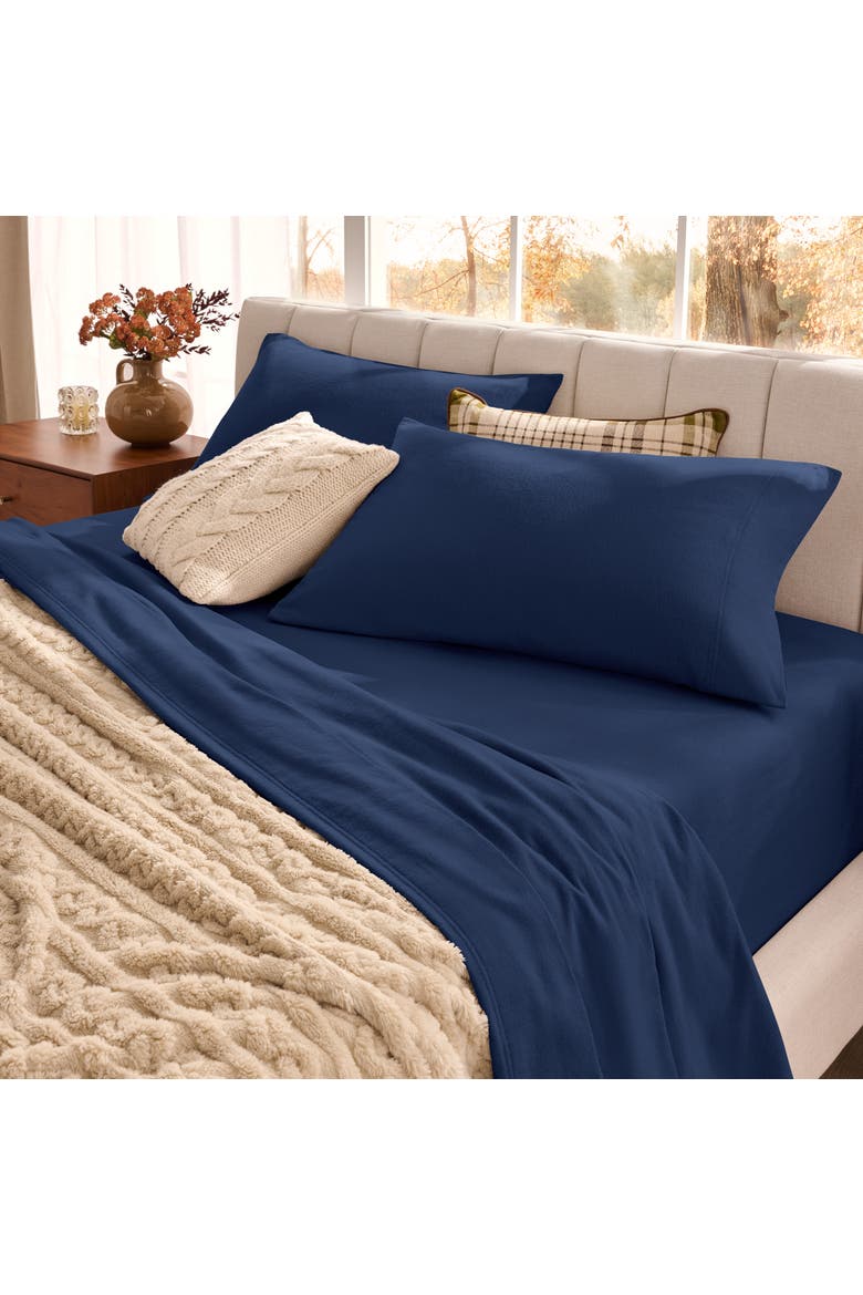 100% Organic Cotton Flannel Sheet Set, Alternate, color, Dark Blue