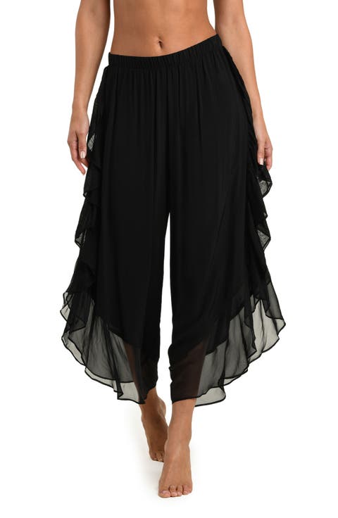 Adonis Ruffle Crop Chiffon Cover-Up Pants
