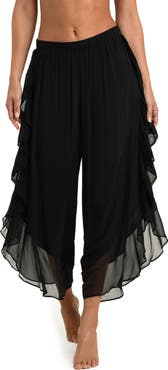 L'AGENCE Adonis Ruffle Crop Chiffon Cover-Up Pants