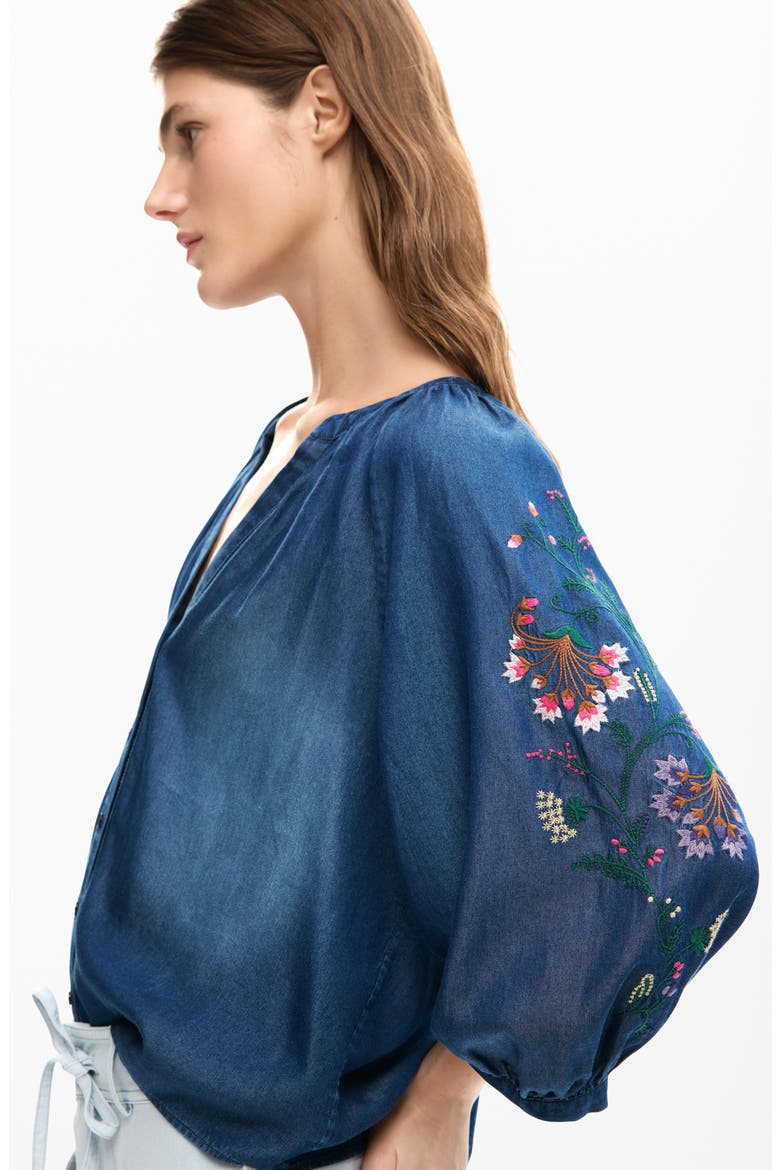 Embroidered Chambray Shirt, Alternate, color, DARK BLUE