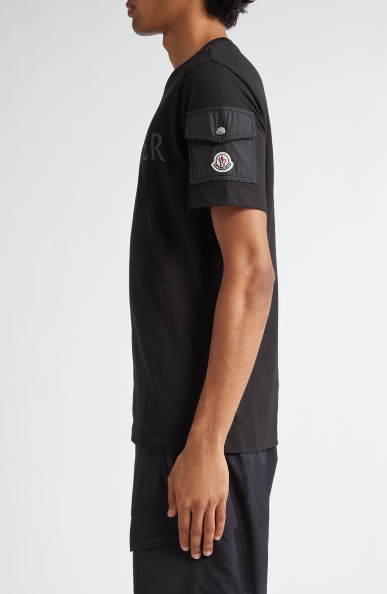 Moncler Logo Pocket Cotton T-Shirt, Alternate, color, Black