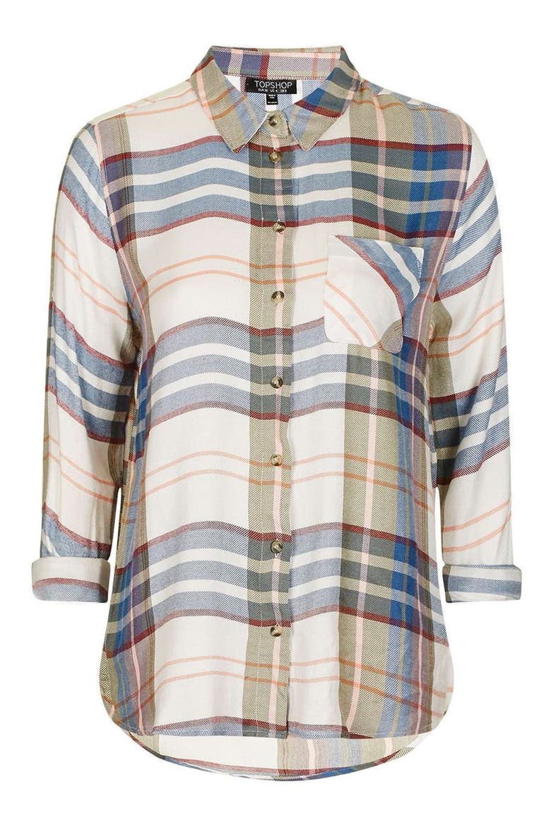 Chest Pocket Plaid Shirt, Alternate, color, IVORY MULTI
