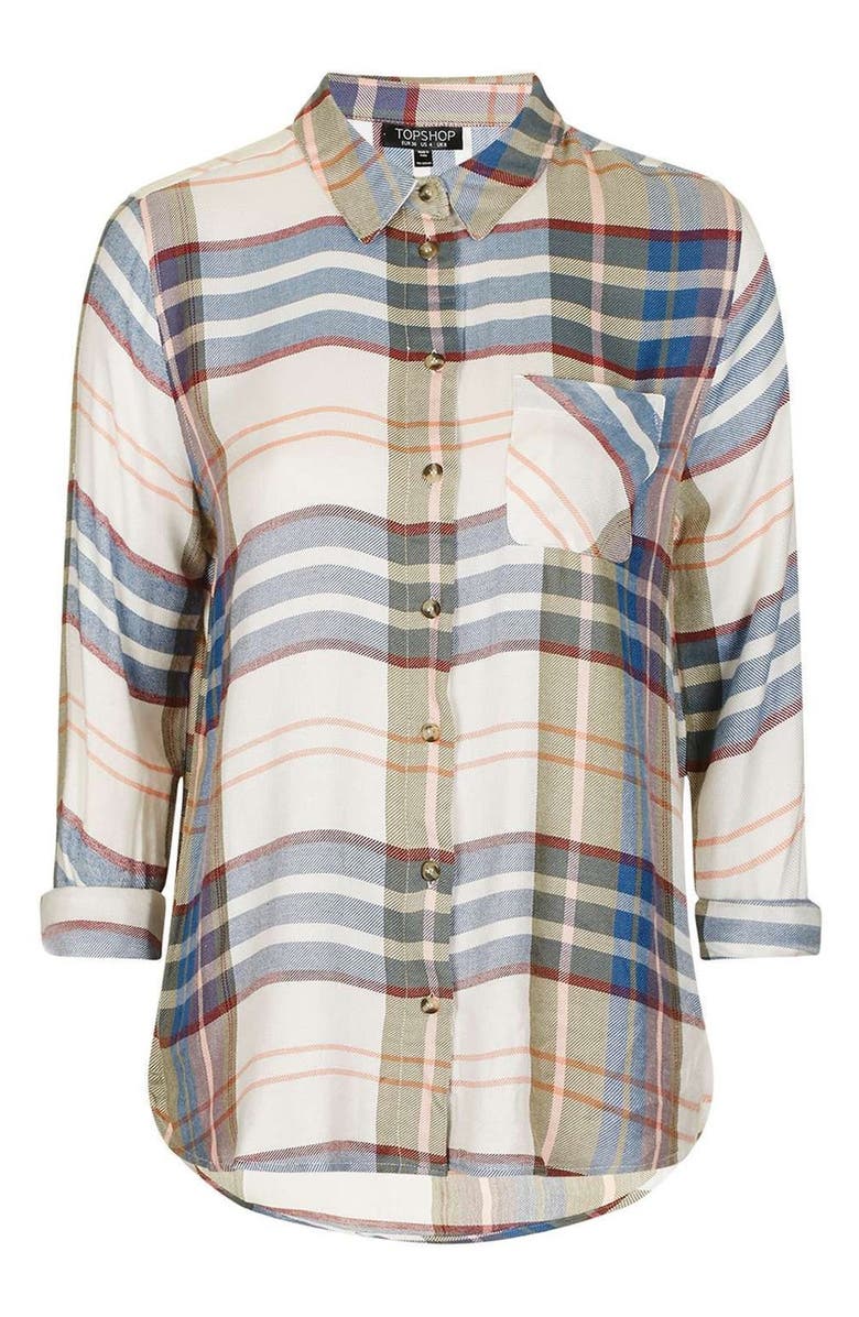 Topshop Chest Pocket Plaid Shirt, Alternate, color, 