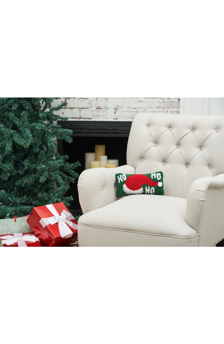 C&F Home "Ho, Ho, Ho" Santa Hat Hooked Petite Accent Pillow, 6" x 12", Alternate, color, Green