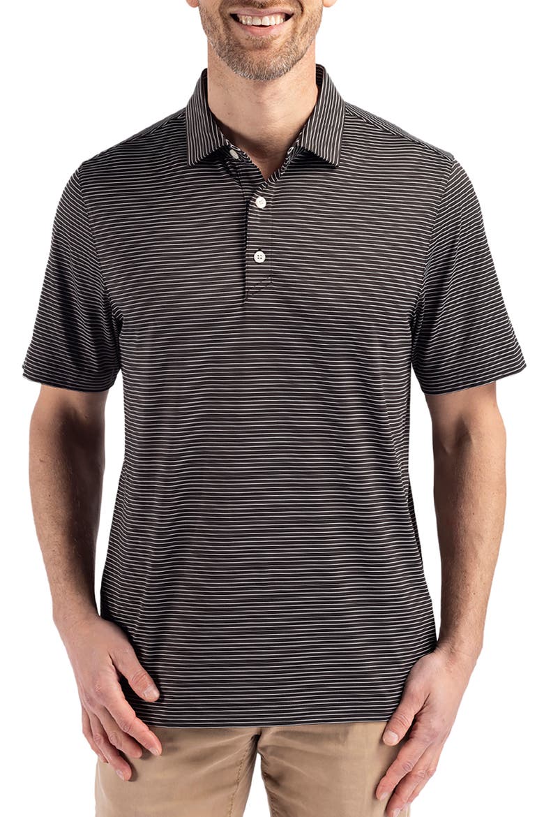 Forge Fine Line Stripe Recycled Blend Polo, Main, color, BLACK/WHITE