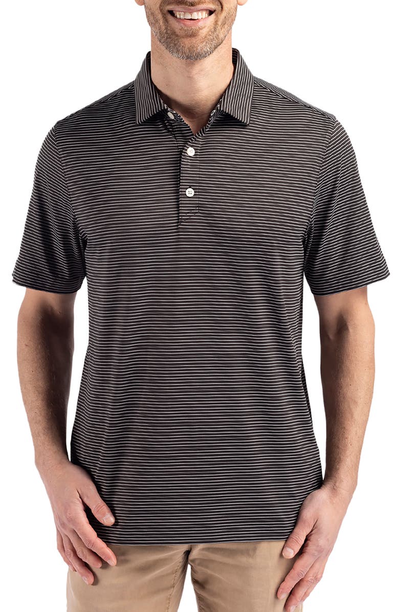 Cutter & Buck Forge Fine Line Stripe Recycled Blend Polo, Main, color, Black/White