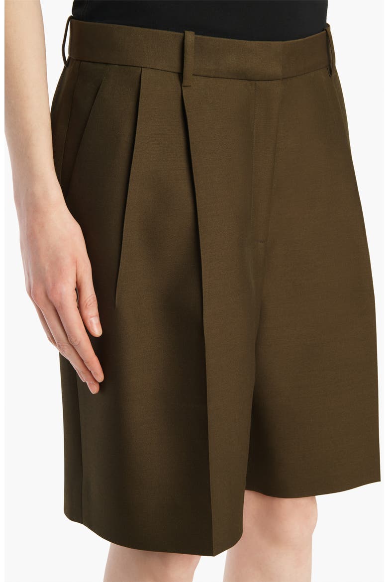 Auggie Pleated Wool & Silk Wide Leg Shorts, Alternate, color, DARK OLIVE