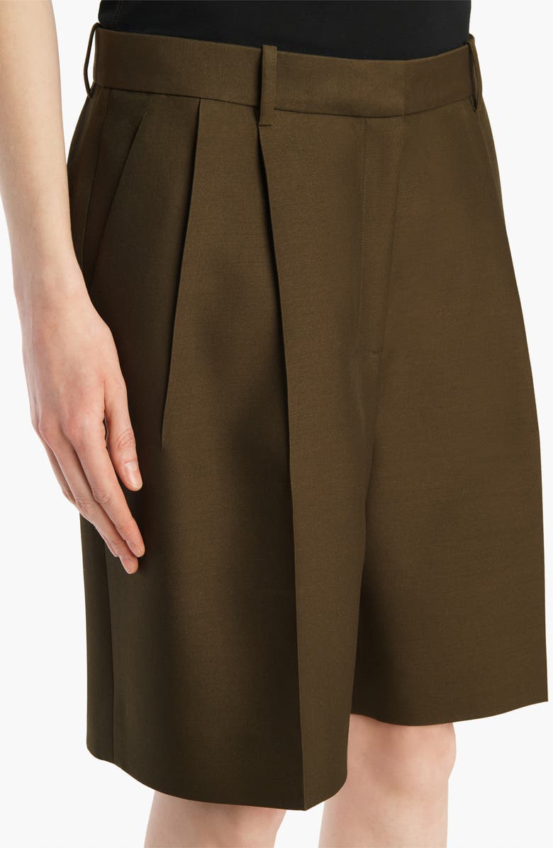 Khaite Auggie Pleated Wool & Silk Wide Leg Shorts, Alternate, color, Dark Olive