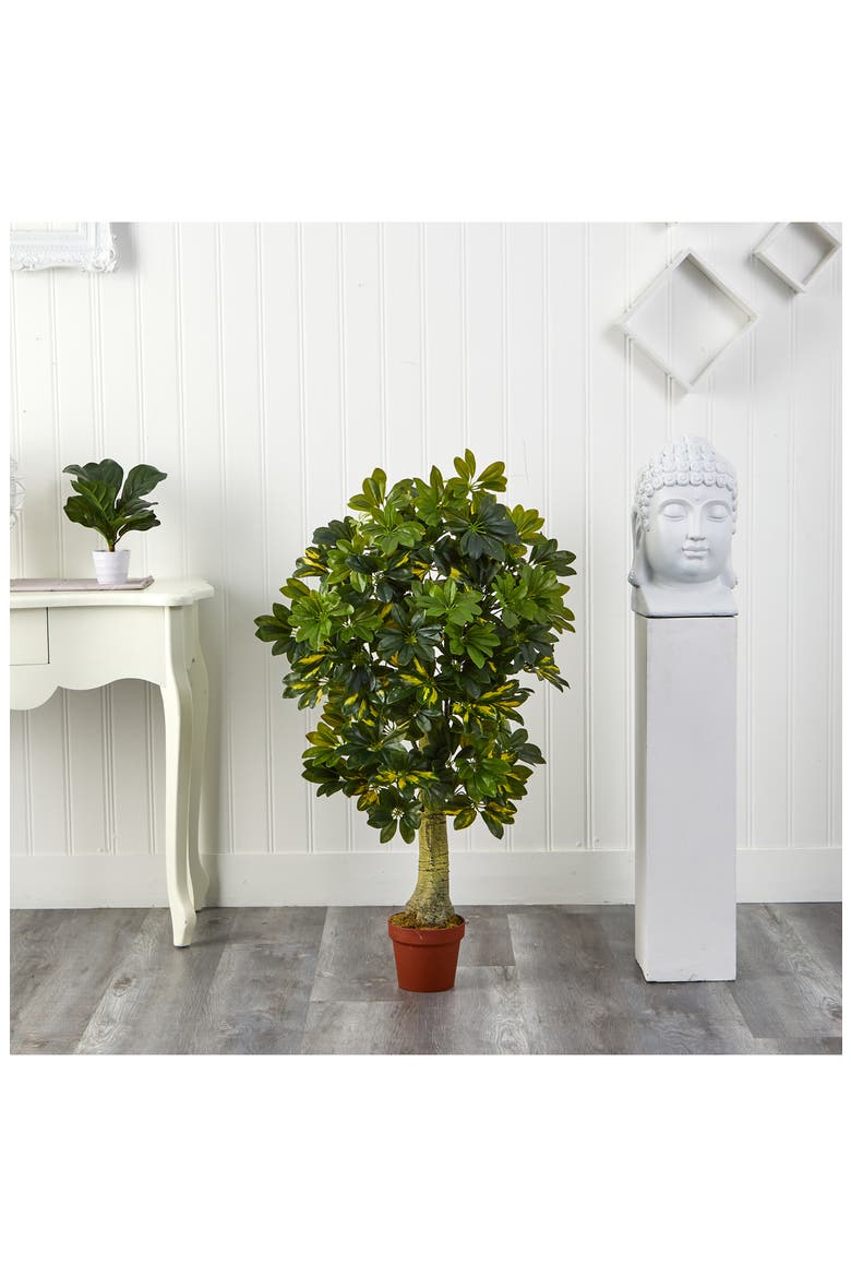 Schefflera Silk 4ft. Tree, Alternate, color, GREEN