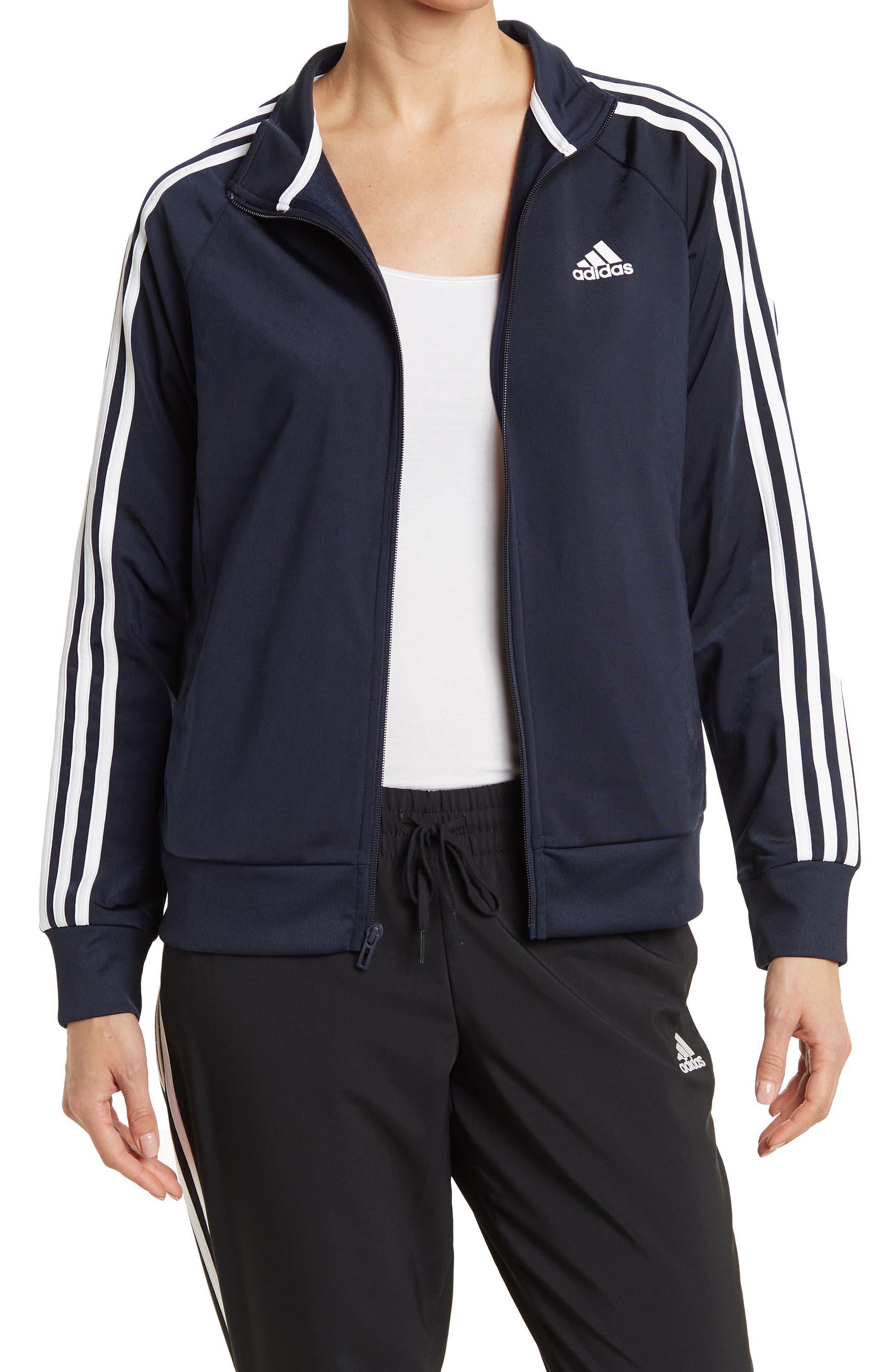 adidas Warm-Up Tricot Slim 3-Stripes Track Jacket, Main, color, Legend Ink