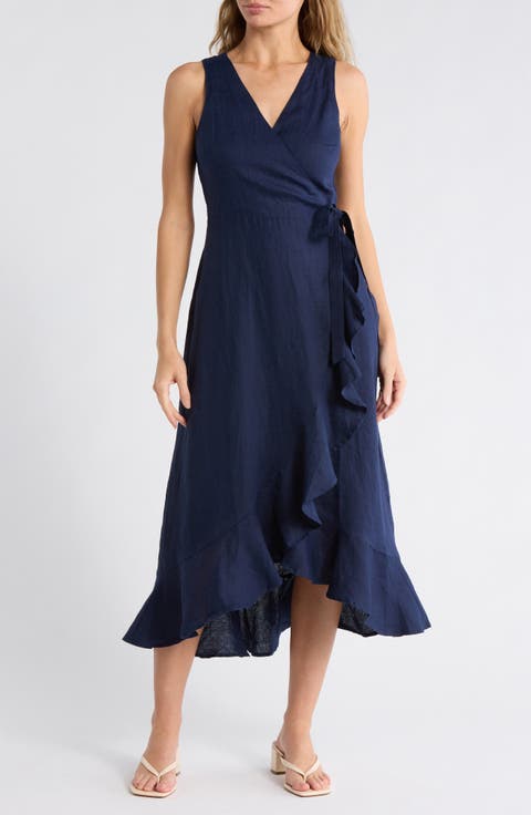 Coastalina Sleeveless Linen Wrap Dress