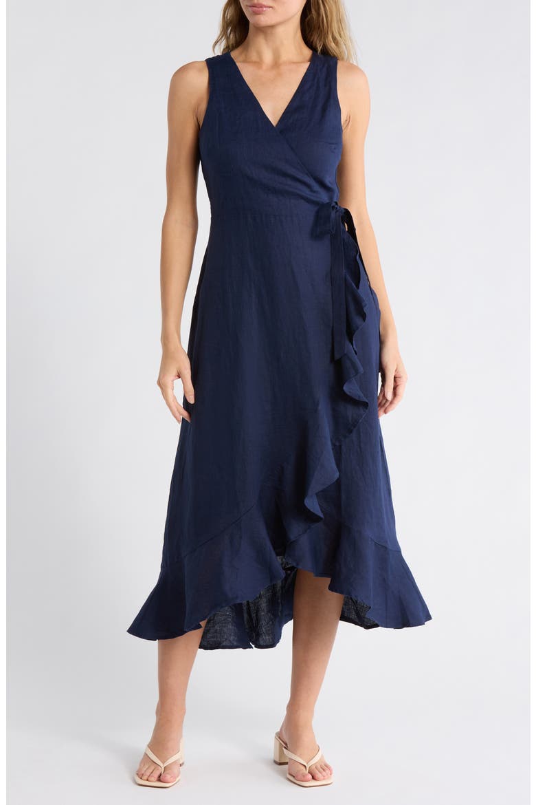 sleeveless linen wrap dress Wrap sleeveless linen dress Rosie