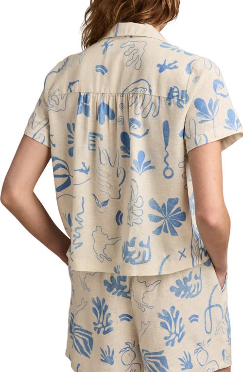 Lucky Brand Print Linen Blend Short Sleeve Button-up Camp Shirt In White