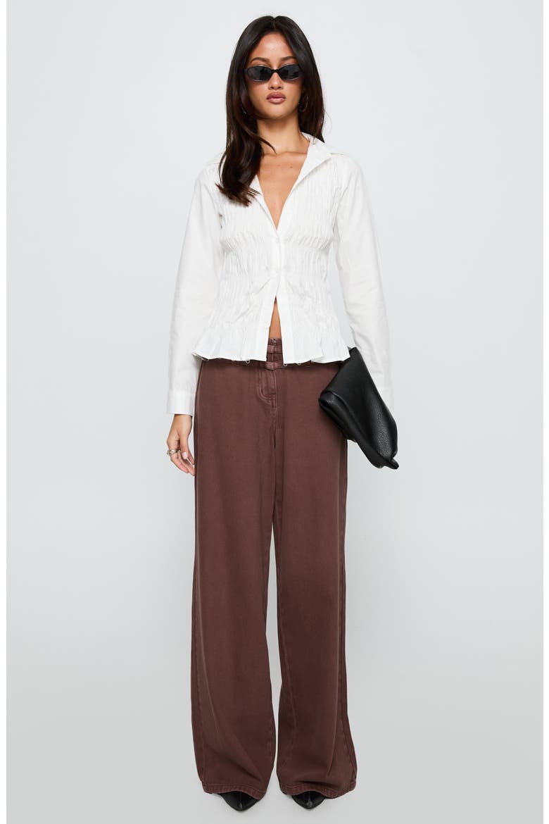 Cultivate Shirred Cotton Button-Up Shirt, Alternate, color, WHITE