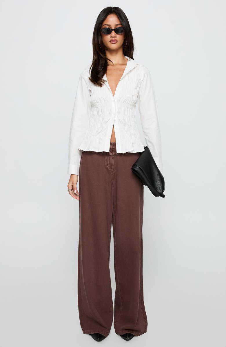 Princess Polly Cultivate Shirred Cotton Button-Up Shirt, Alternate, color, White