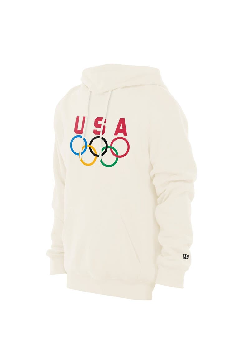 Men's New Era  Cream Team USA 5 Rings Chrome Pullover Hoodie, Alternate, color, Cream