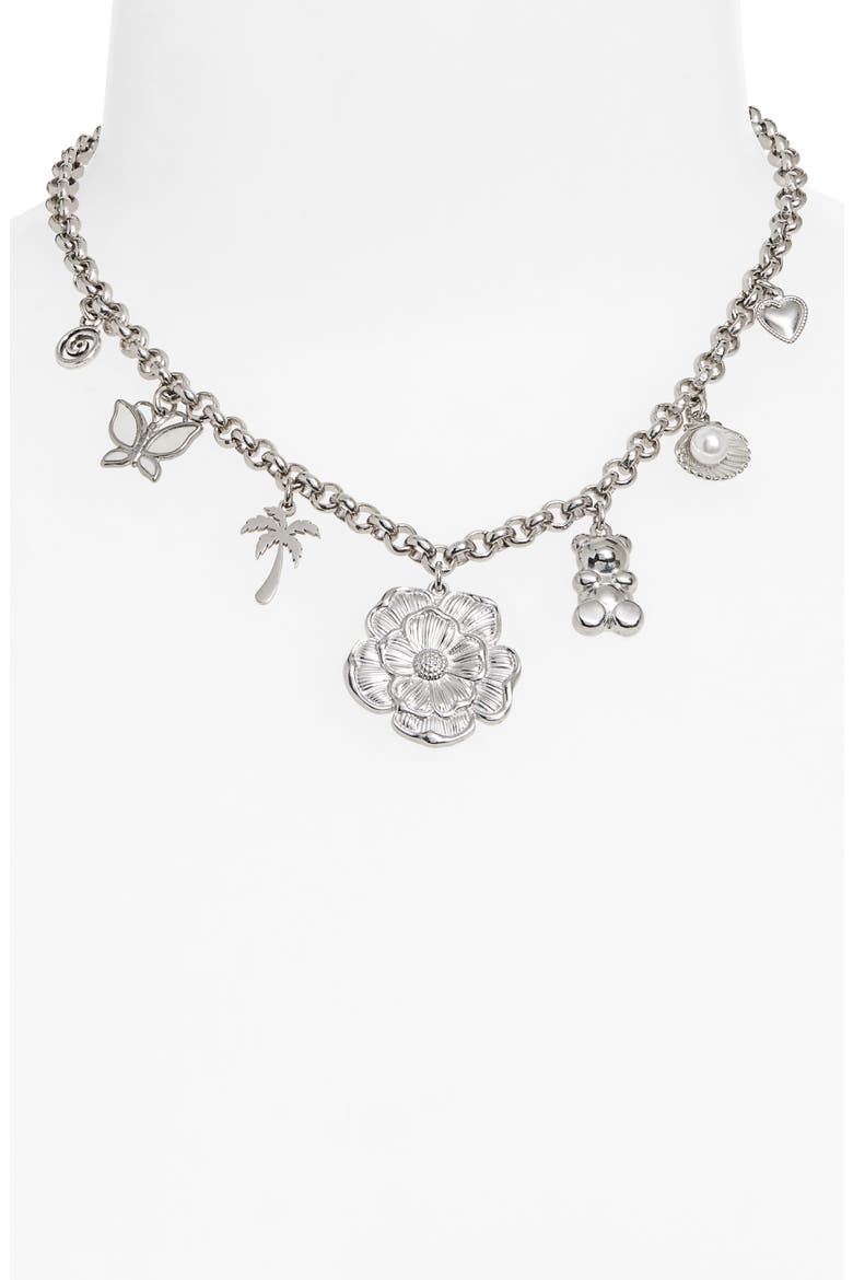 Everything and Flor Charm Necklace, Alternate, color, SILVER