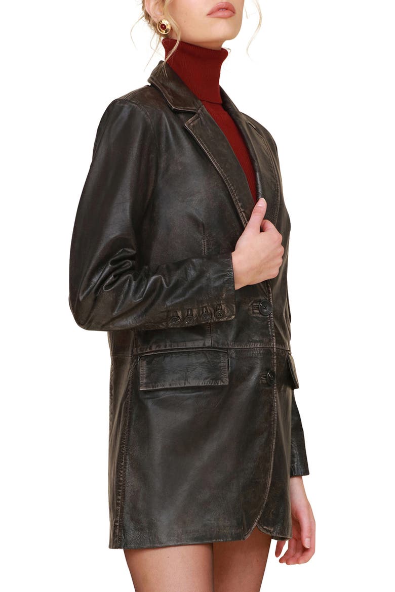 Oversize Leather Blazer, Alternate, color, WASHED BLACK