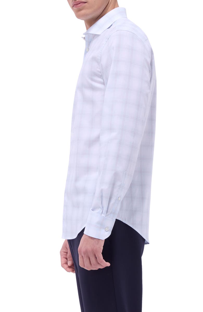 Bugatchi Axel Windowpane Check Shaped Fit Stretch Cotton Button-Up Shirt, Alternate, color, Ice