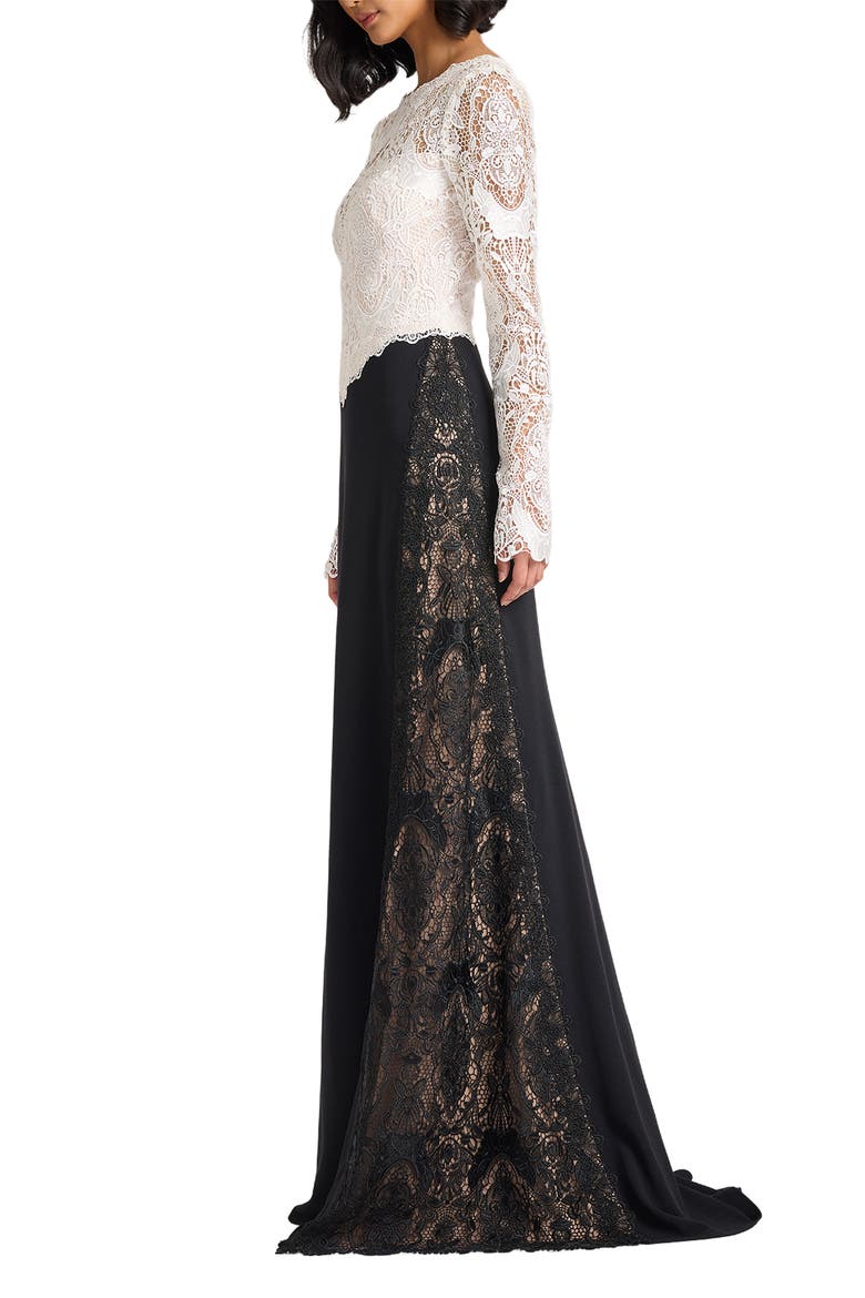 Lace & Crepe Gown, Alternate, color, IVORY/ BLACK