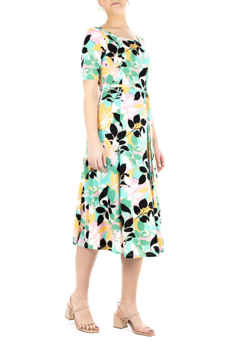 Sylvia Stretch Crepe Midi Dress, Alternate, color, BLACK PINK MULTI