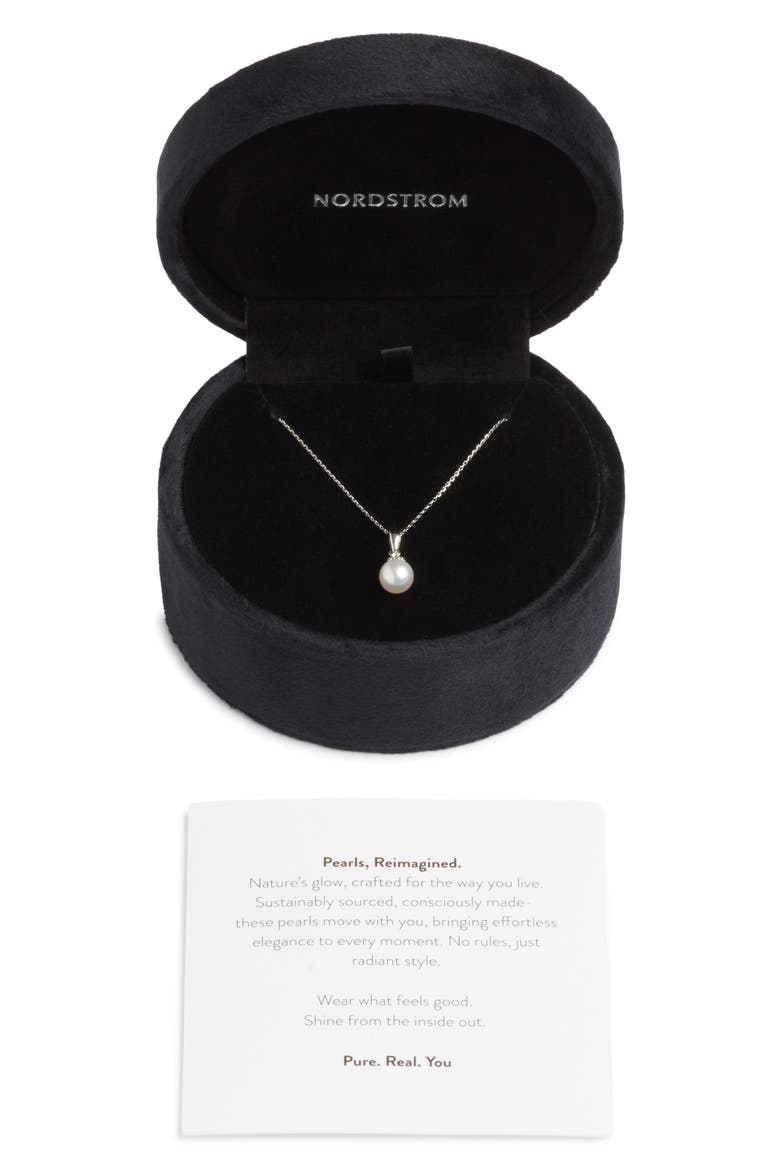 Akoya Pearl & Diamond Pendant Necklace, Alternate, color, WHITE- 14K WHITE GOLD
